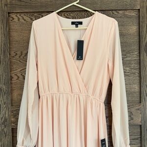 Lulu's Blush Peach Long Sleeve Wrap Maxi Dress